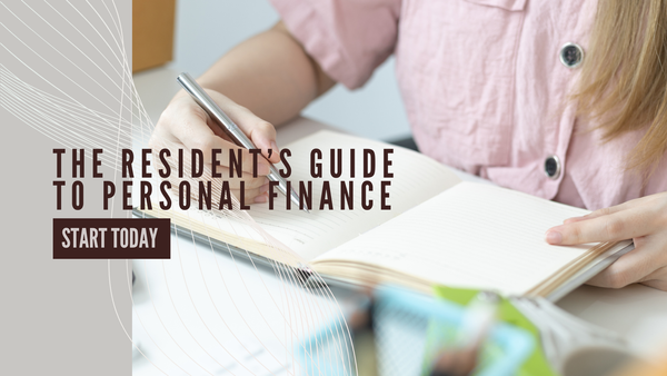 Personal finance information blog post, with woman writing in notebook in the image